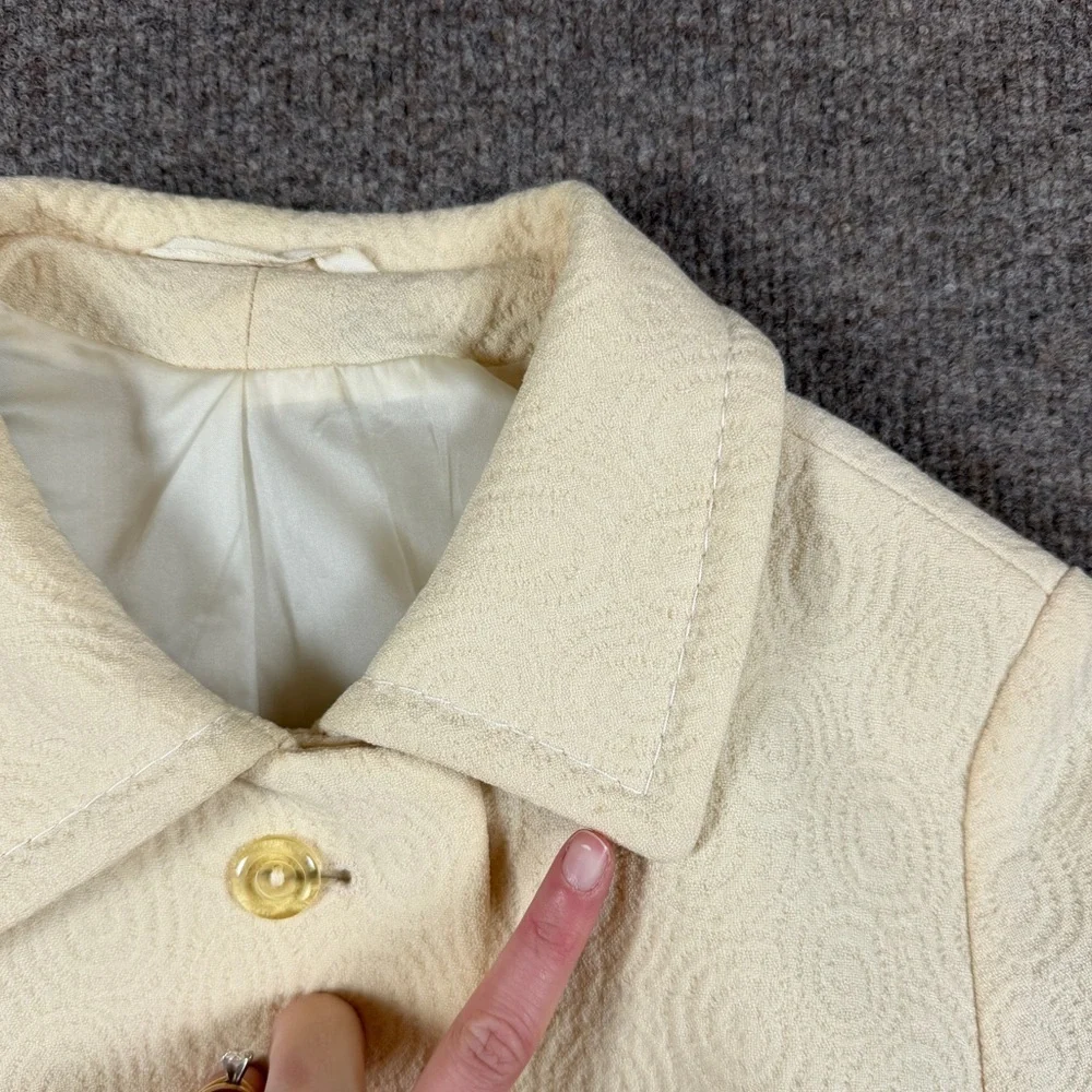 Vintage Cream Wool Textured Circle Pattern Mid Length Tailored Coat Women’s XS/S